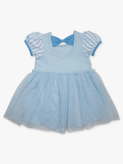 Crystal Blue Princess Short Sleeve Princess Bow Twirl Dress