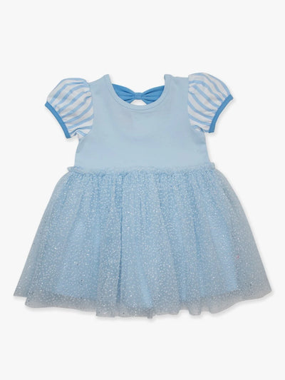 Crystal Blue Princess Short Sleeve Princess Bow Twirl Dress