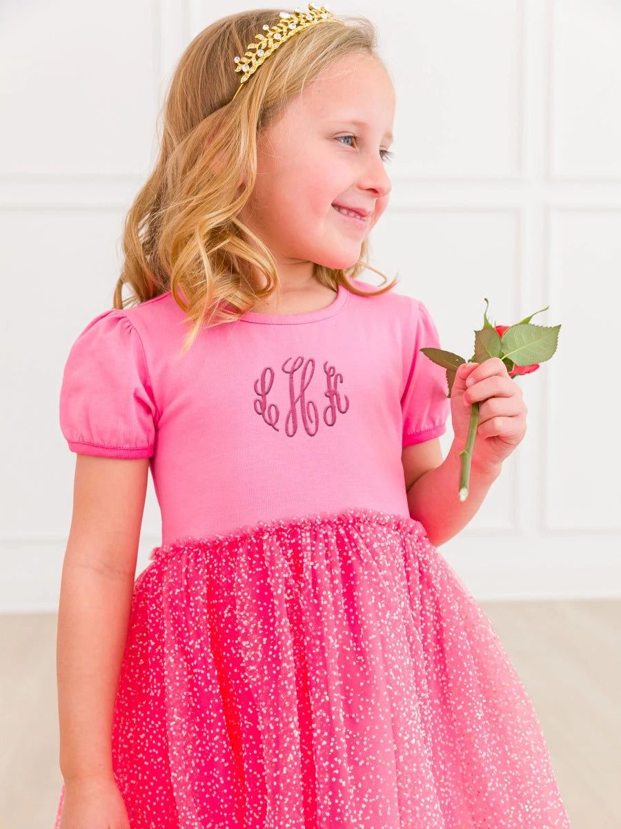 Royal Pink Short Sleeve Princess Bow Twirl Dress