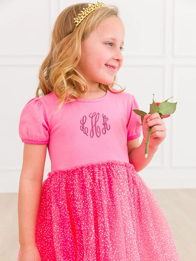 Royal Pink Short Sleeve Princess Bow Twirl Dress