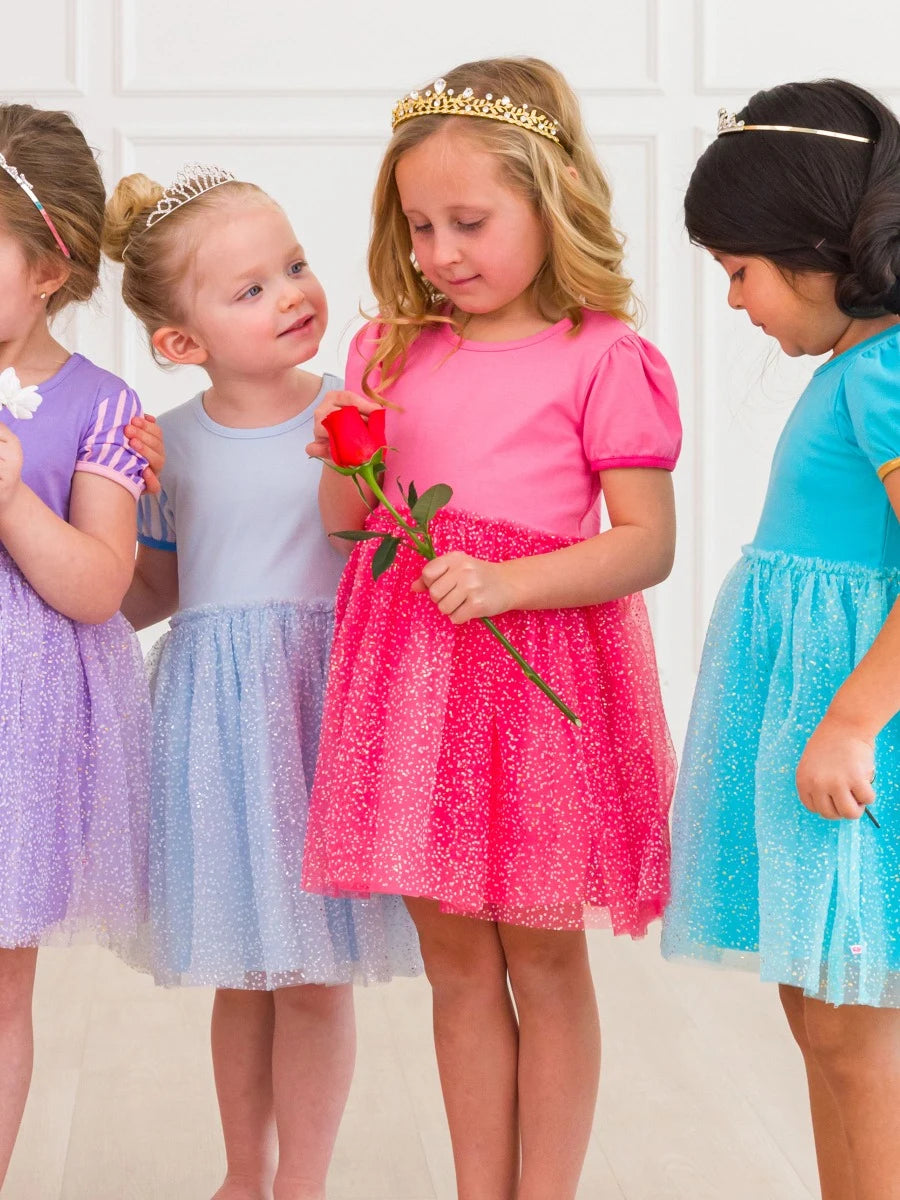Royal Pink Short Sleeve Princess Bow Twirl Dress