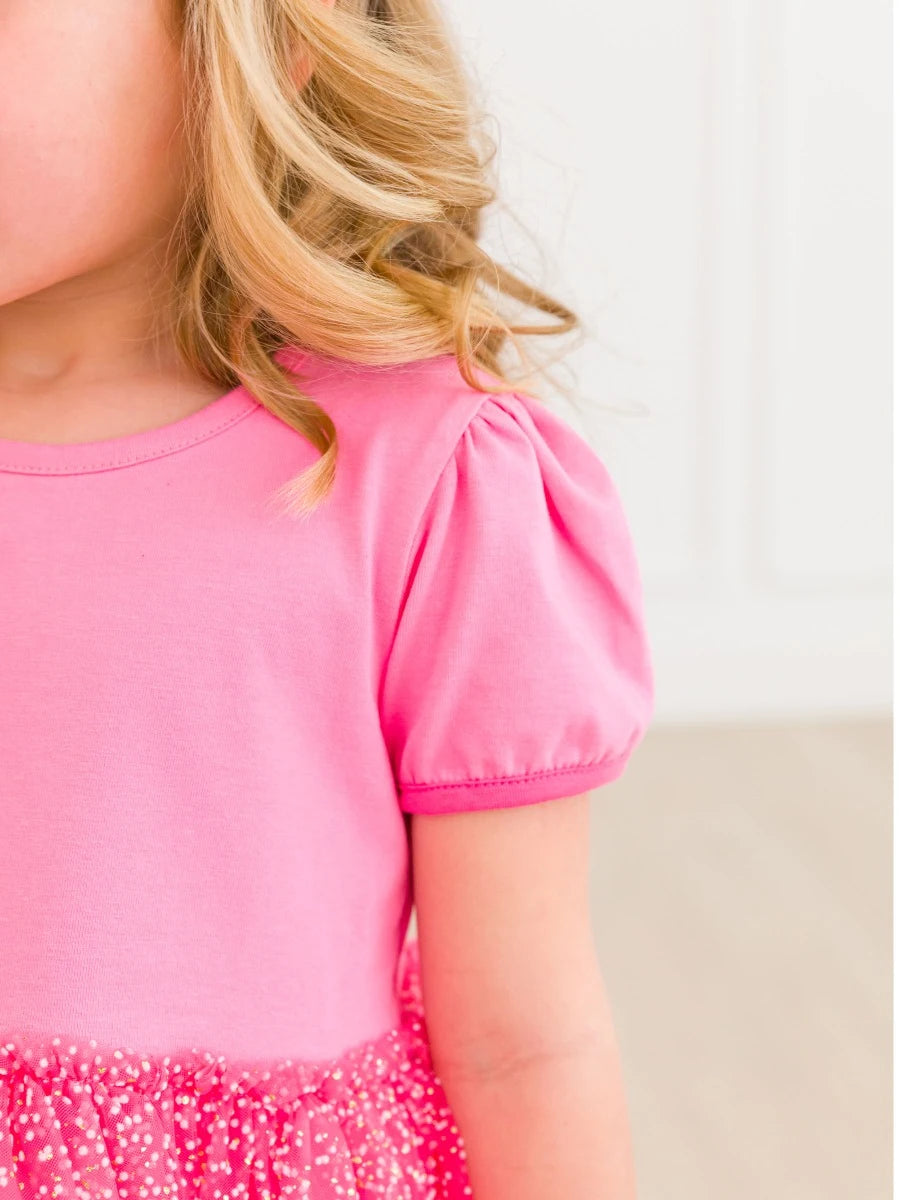 Royal Pink Short Sleeve Princess Bow Twirl Dress