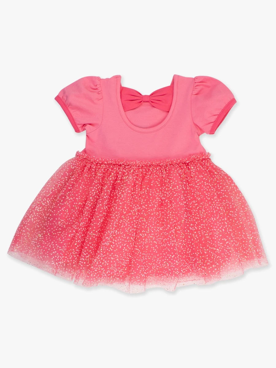 Royal Pink Short Sleeve Princess Bow Twirl Dress