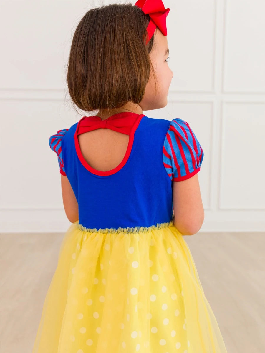 Royal Blue & Yellow Princess Short Sleeve Princess Bow Twirl Dress
