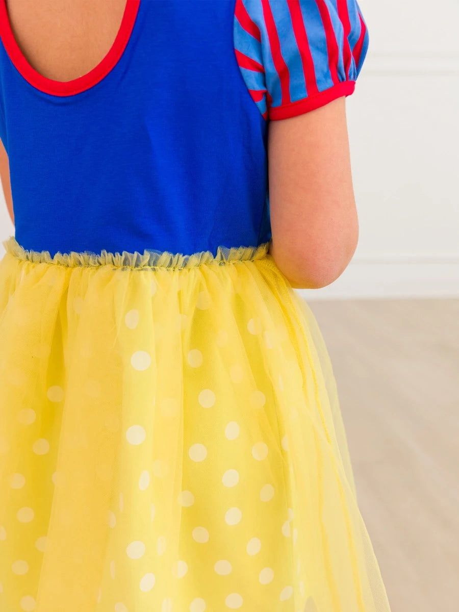 Royal Blue & Yellow Princess Short Sleeve Princess Bow Twirl Dress