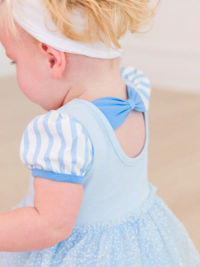 Crystal Blue Princess Short Sleeve Princess Bow Twirl Romper