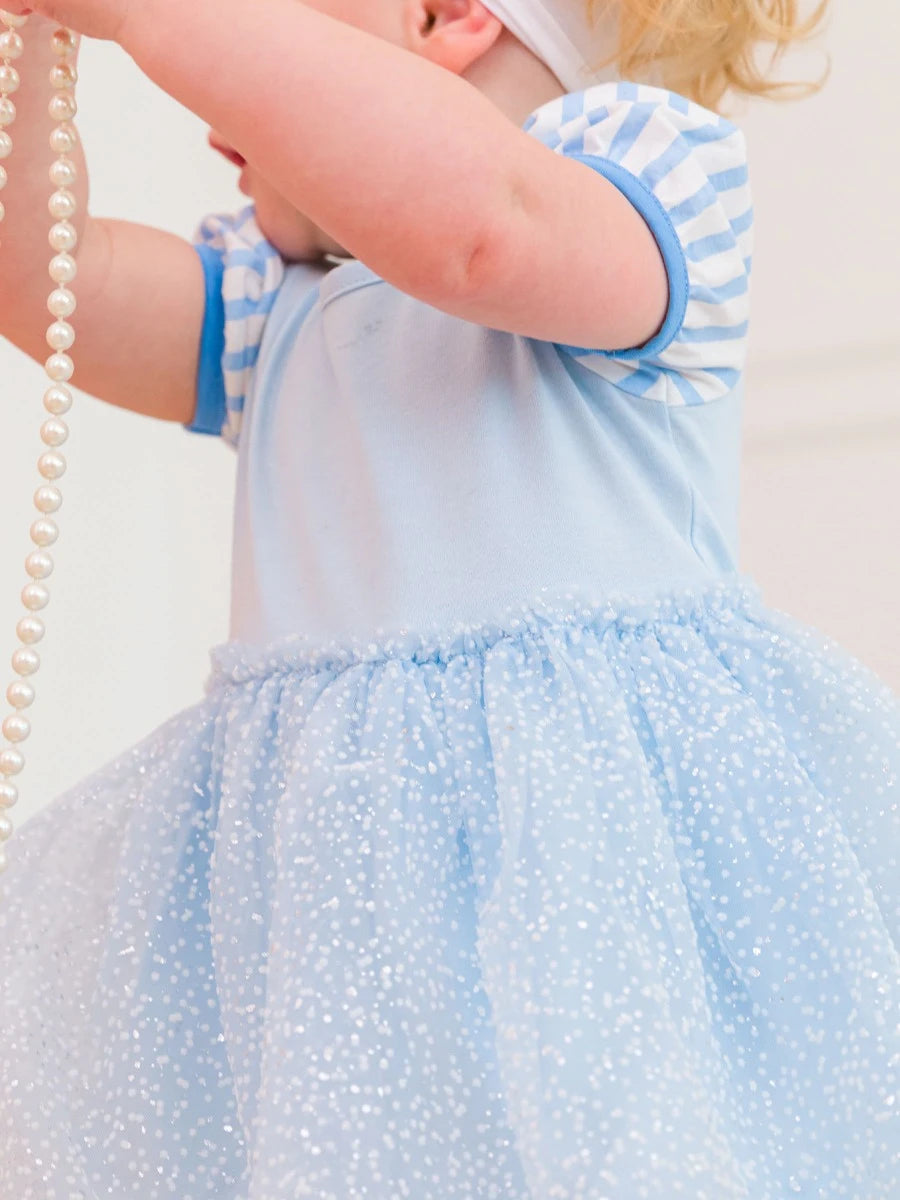 Crystal Blue Princess Short Sleeve Princess Bow Twirl Romper