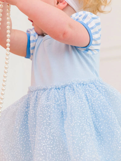 Crystal Blue Princess Short Sleeve Princess Bow Twirl Romper
