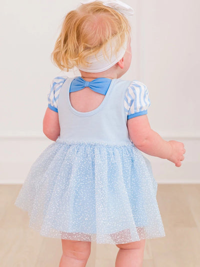 Crystal Blue Princess Short Sleeve Princess Bow Twirl Romper