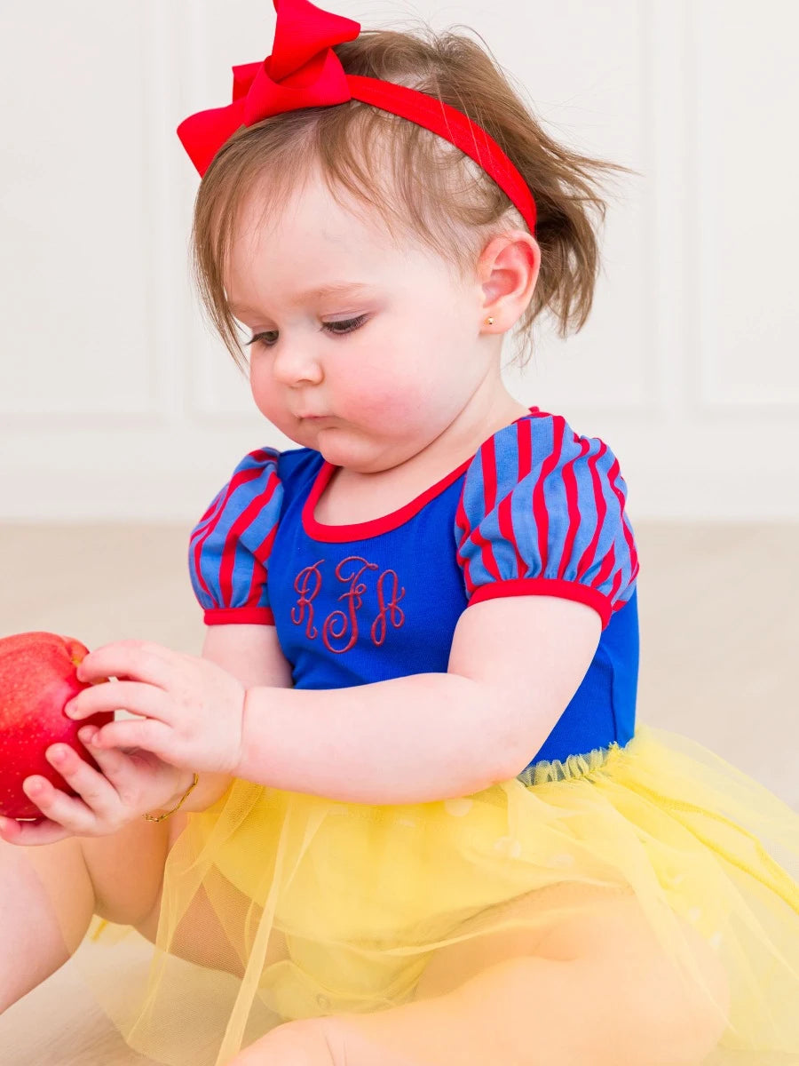Royal Blue & Yellow Princess Short Sleeve Princess Bow Twirl Romper