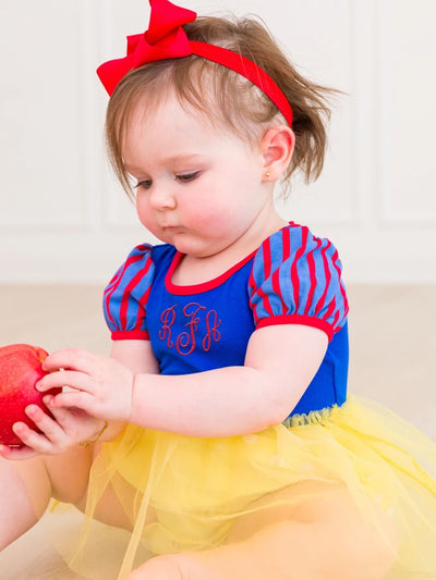 Royal Blue & Yellow Princess Short Sleeve Princess Bow Twirl Romper