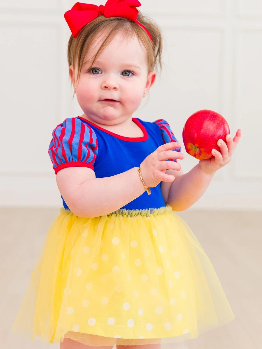 Royal Blue & Yellow Princess Short Sleeve Princess Bow Twirl Romper