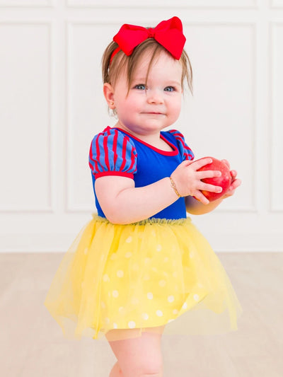 Royal Blue & Yellow Princess Short Sleeve Princess Bow Twirl Romper