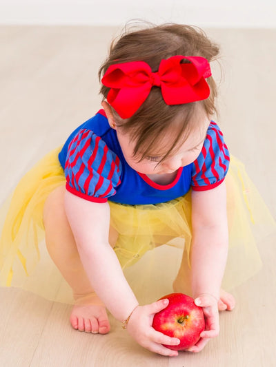 Royal Blue & Yellow Princess Short Sleeve Princess Bow Twirl Romper