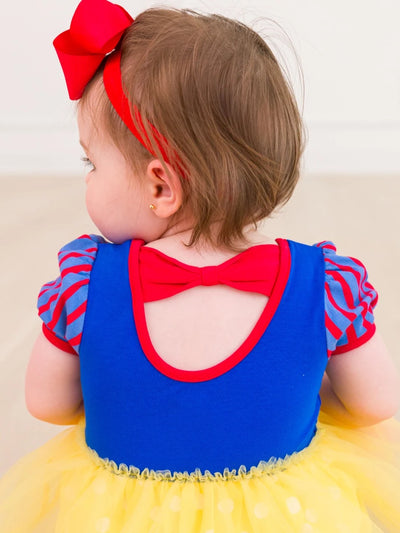 Royal Blue & Yellow Princess Short Sleeve Princess Bow Twirl Romper