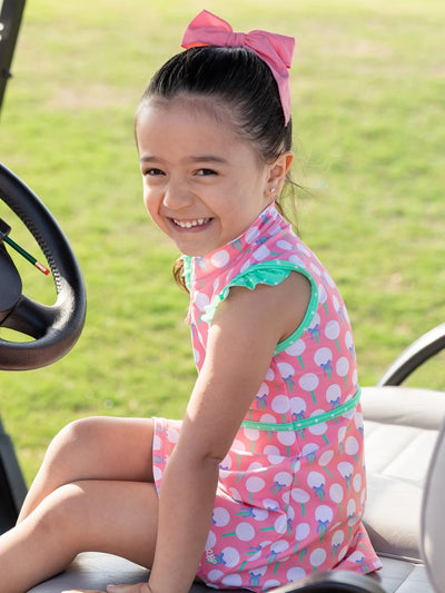 Pink Tee Time Sleeveless Zip Ruffle Sleeve Active Dress