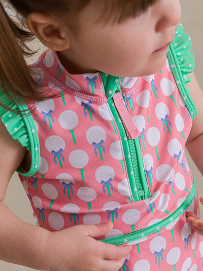 Pink Tee Time Sleeveless Zip Ruffle Sleeve Active Dress