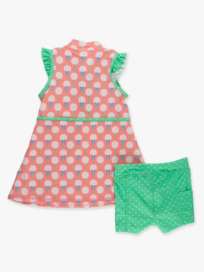 Pink Tee Time Sleeveless Zip Ruffle Sleeve Active Dress