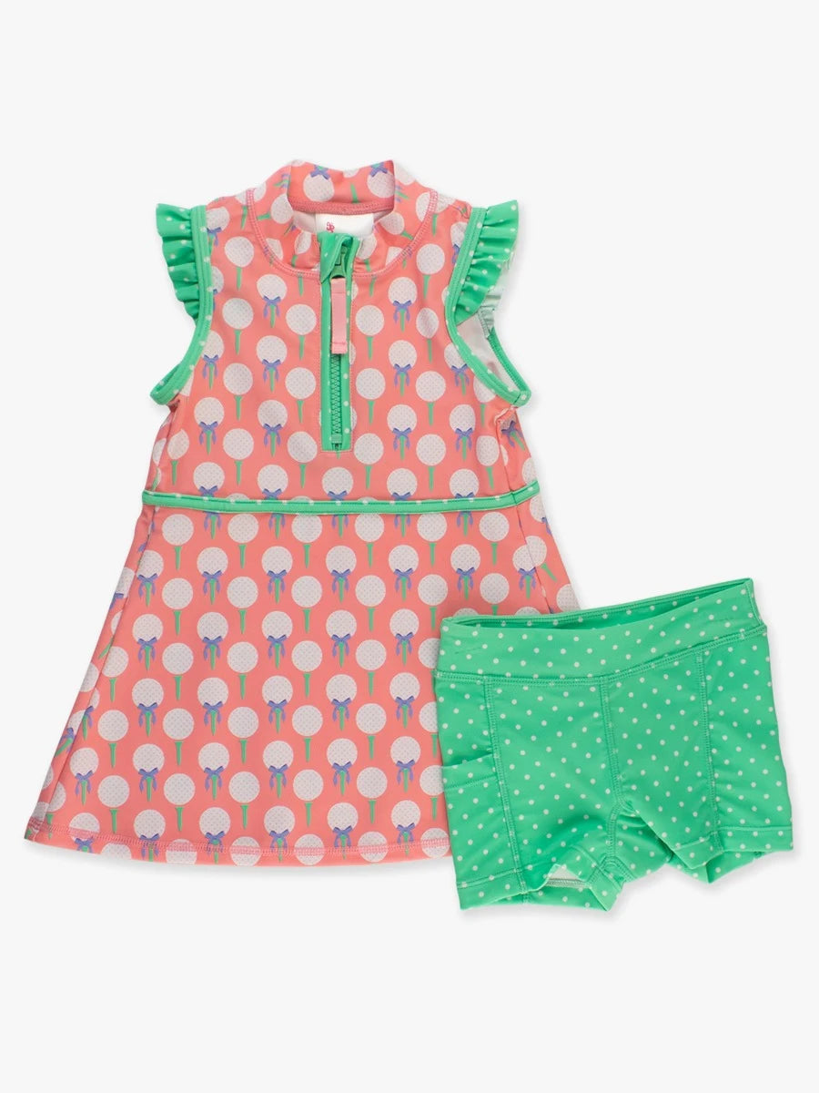 Pink Tee Time Sleeveless Zip Ruffle Sleeve Active Dress