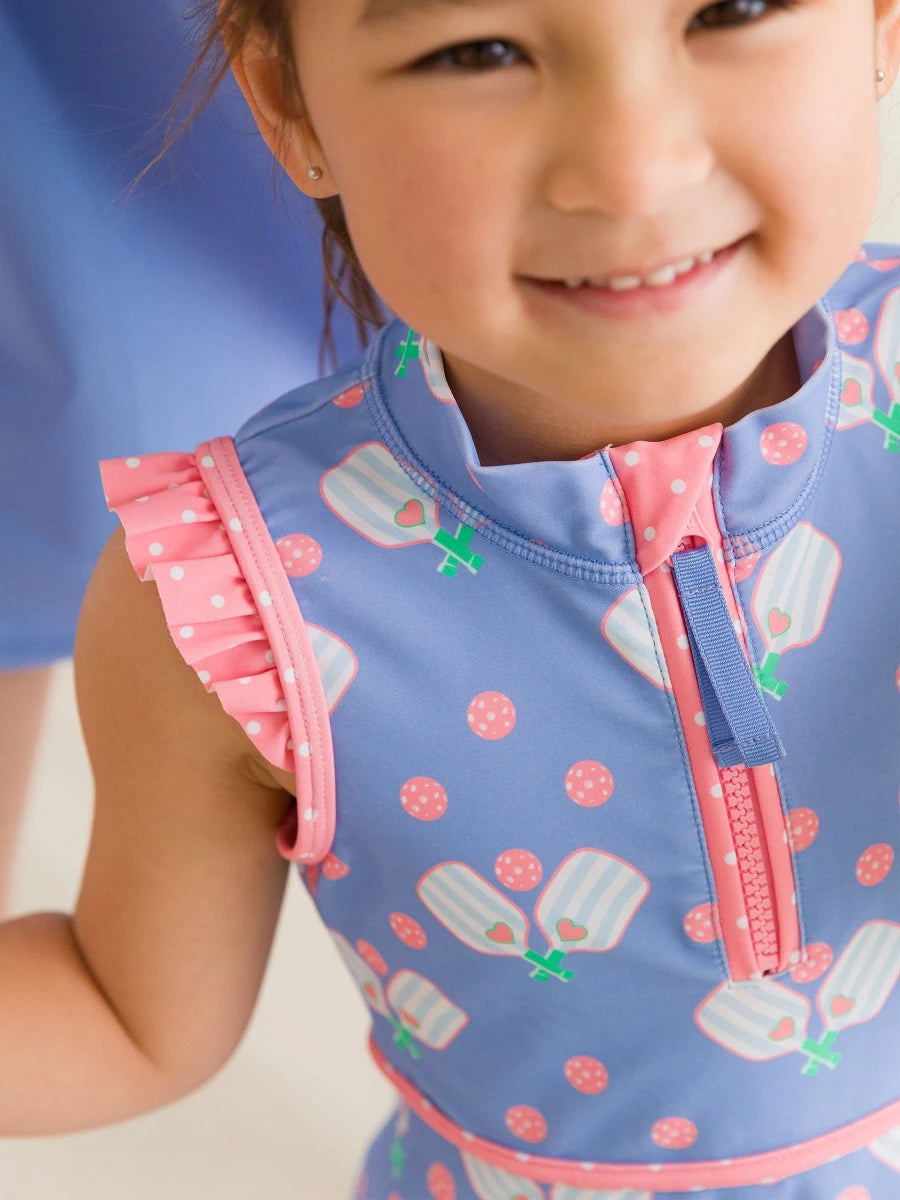 Pickleball Playtime Sleeveless Zip Ruffle Sleeve Active Dress