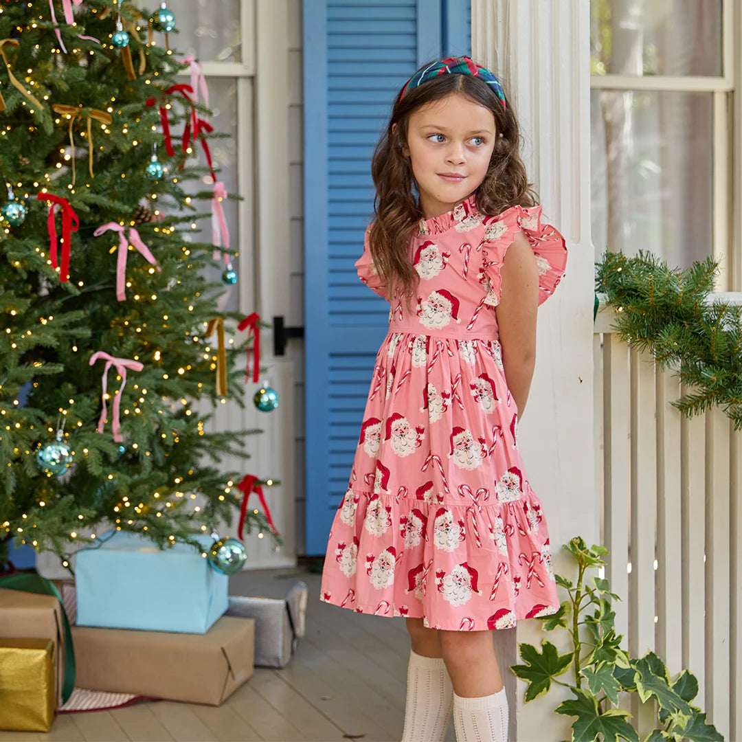 Girls Jennifer Dress Pink Candy Cane Santa