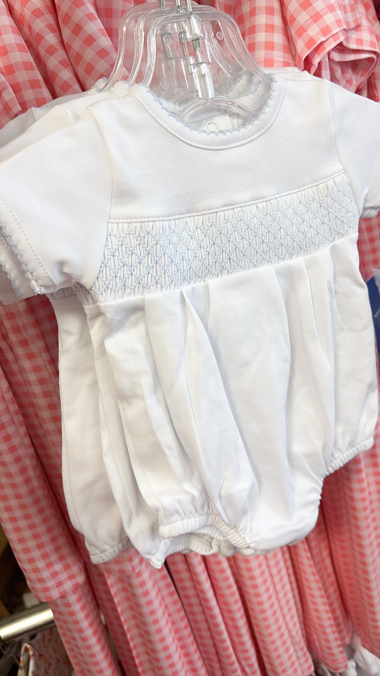 Essentials Solid Smocked Bubble - White Blue