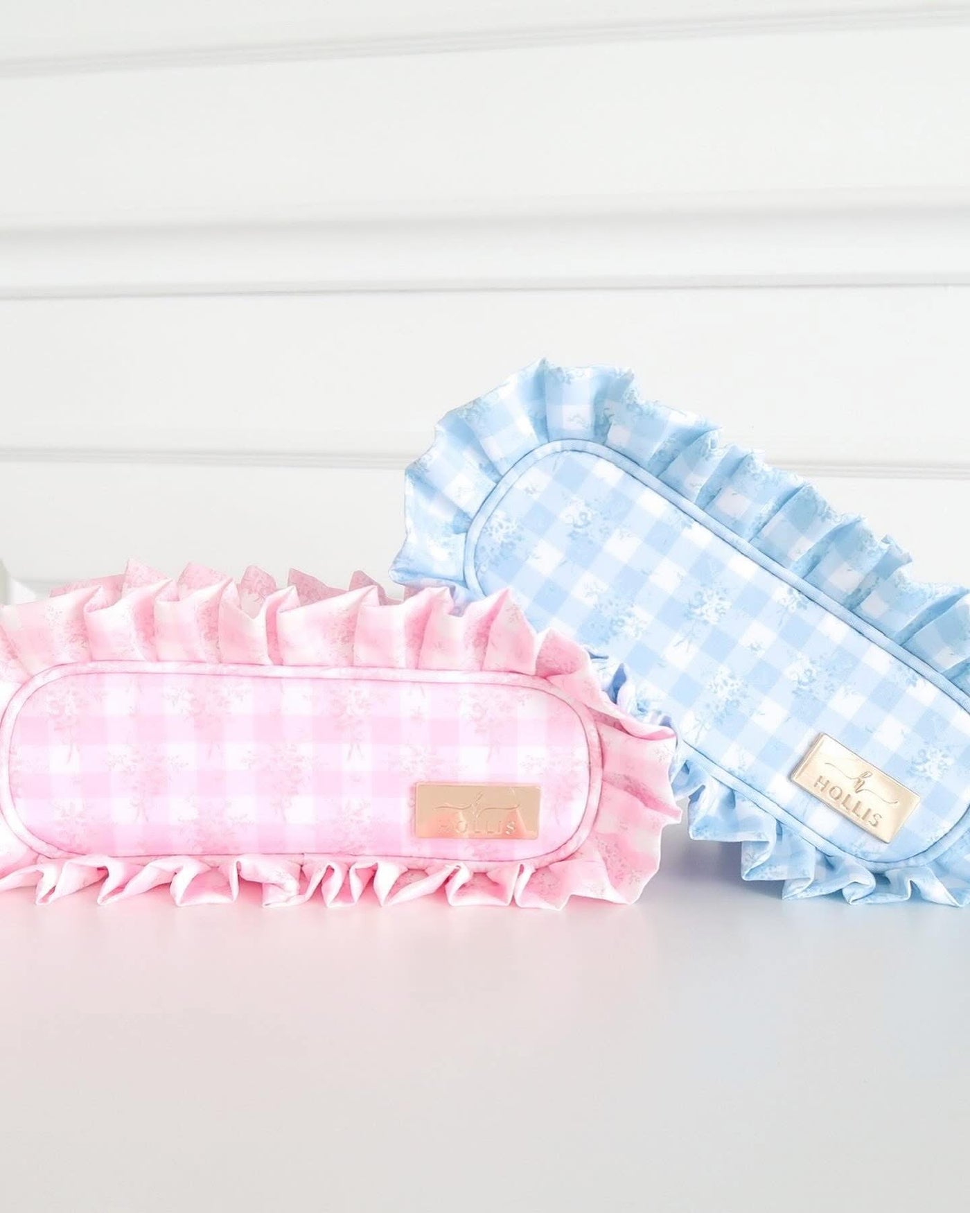 Blue Floral Ruffled Nylon Pencil Bag