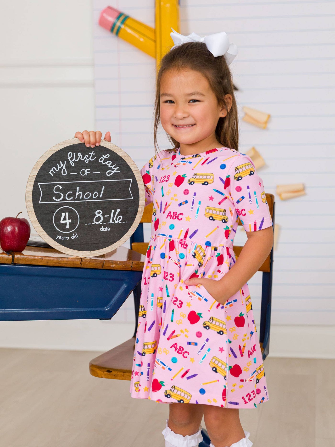 Pink School House Knit Short Sleeve Twirl Dress