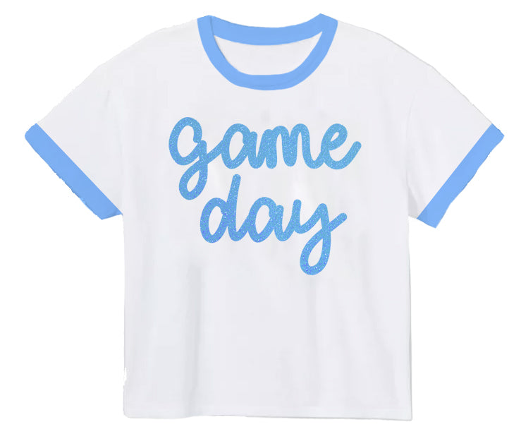 Tinsel Game Day Ringer Boxy T' Light Blue