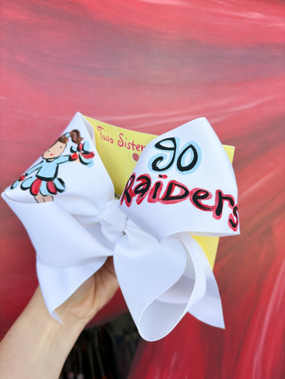 Two Sisters Bows Hand Painted White Raiders XL Bow