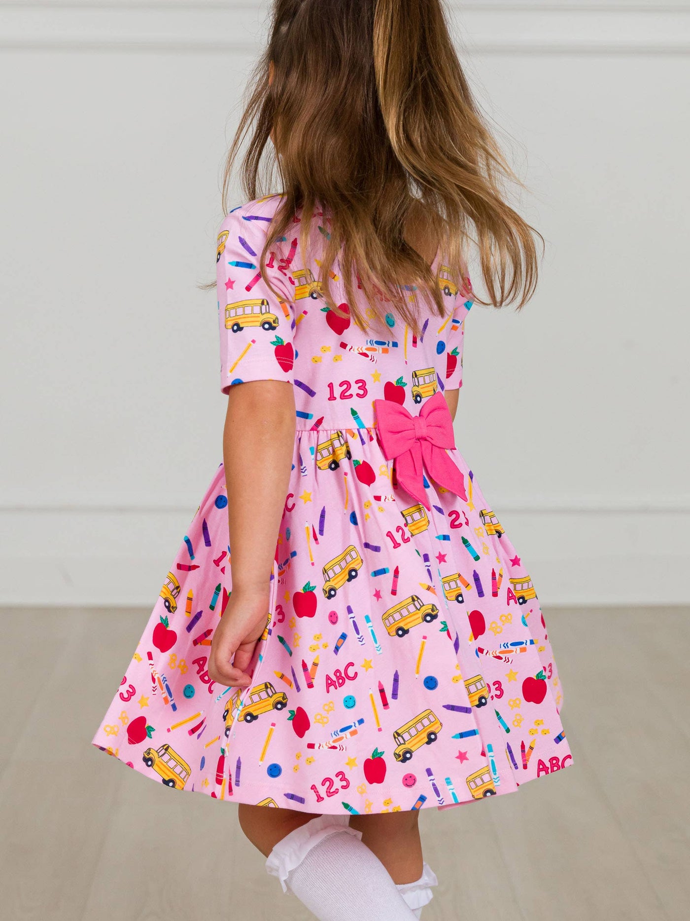 Pink School House Knit Short Sleeve Twirl Dress
