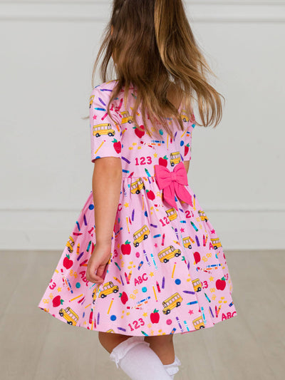 Pink School House Knit Short Sleeve Twirl Dress