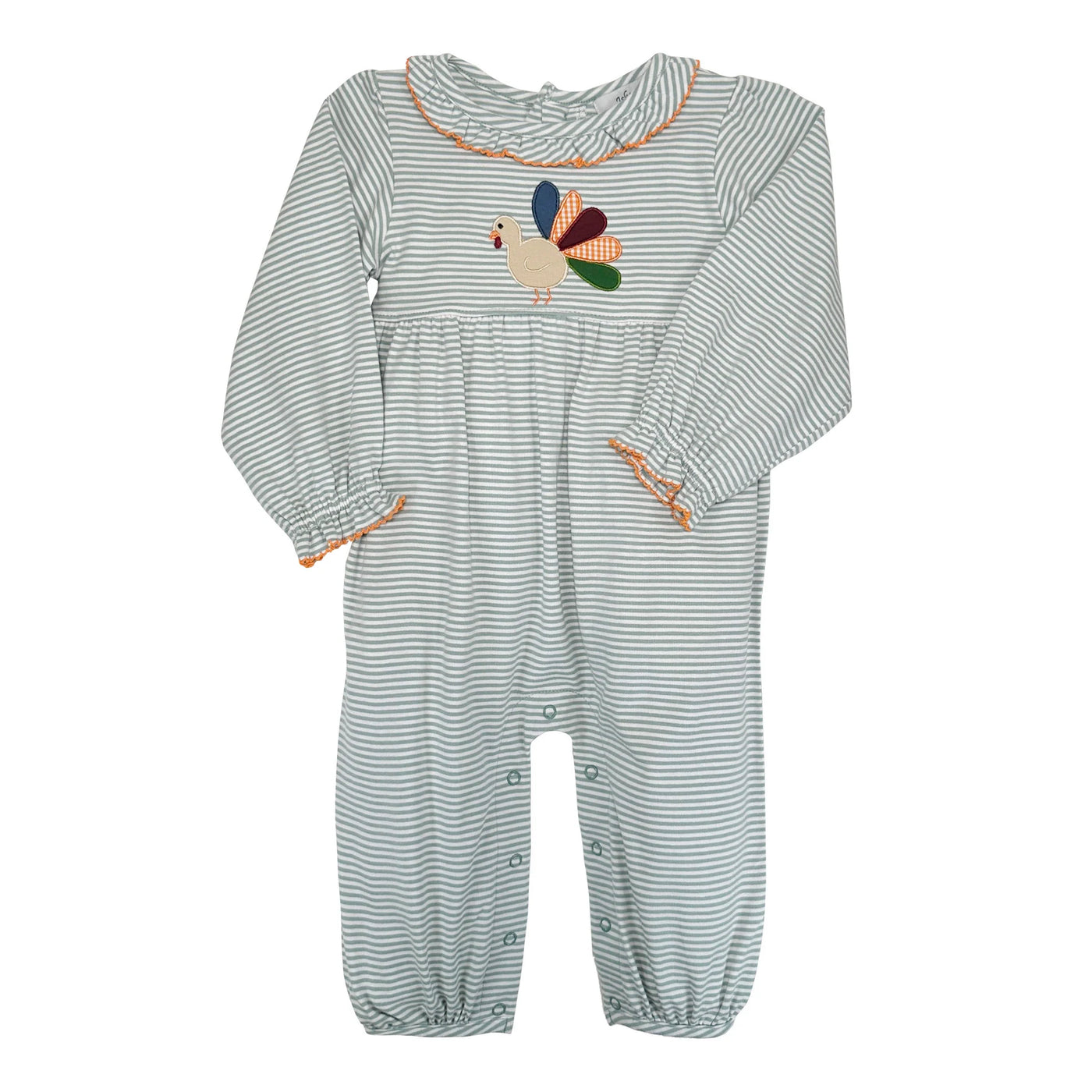 Sage Stripe Turkey Applique Girls Romper