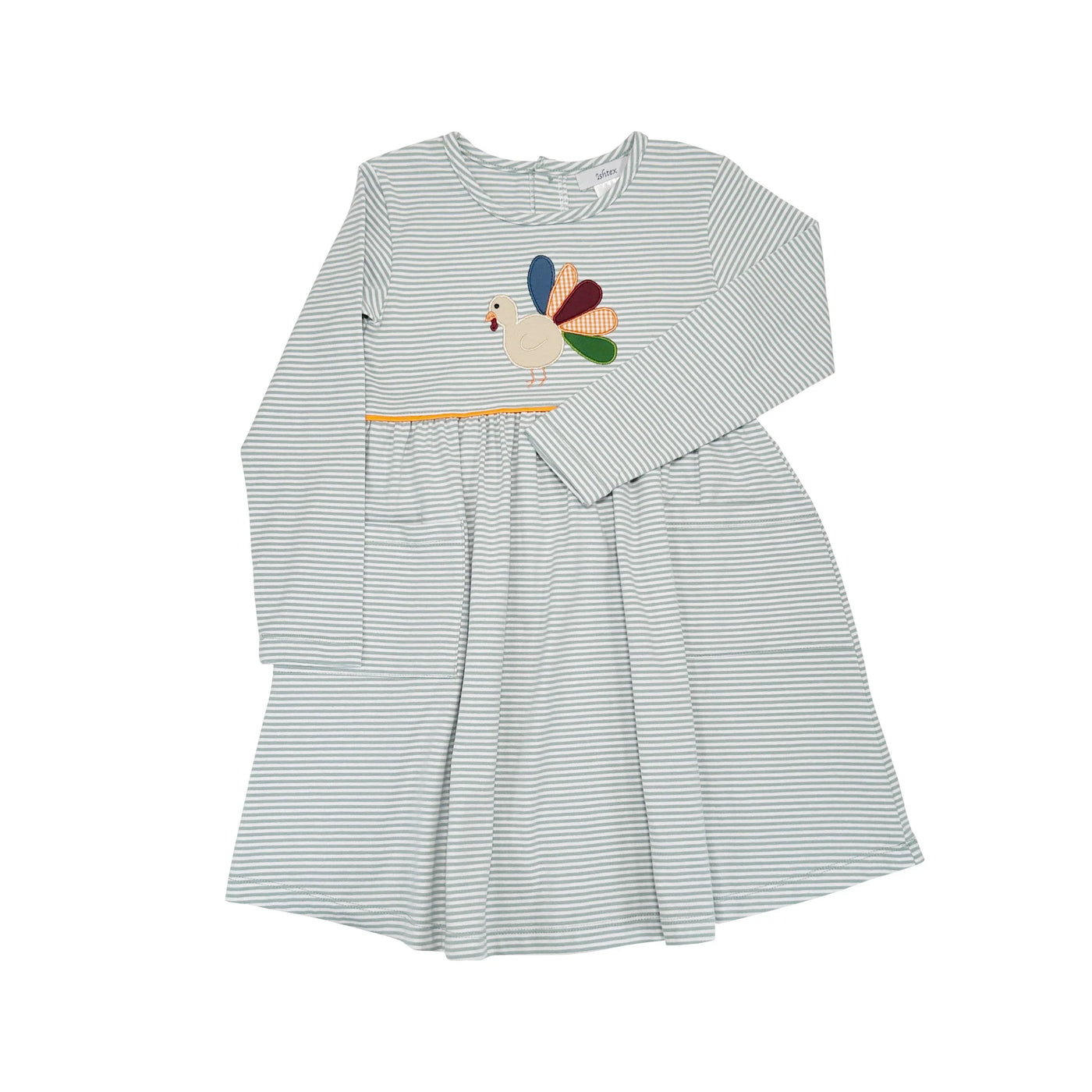 Sage Stripe Turkey Applique Dress