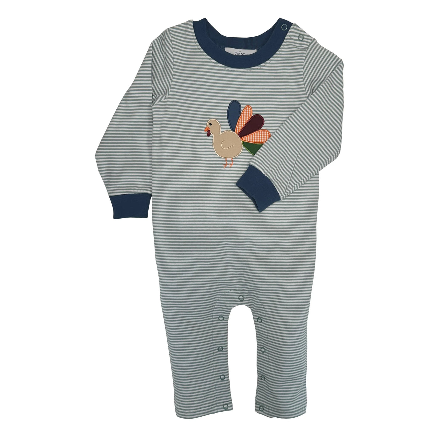 Sage Stripe Turkey Applique Boys Romper