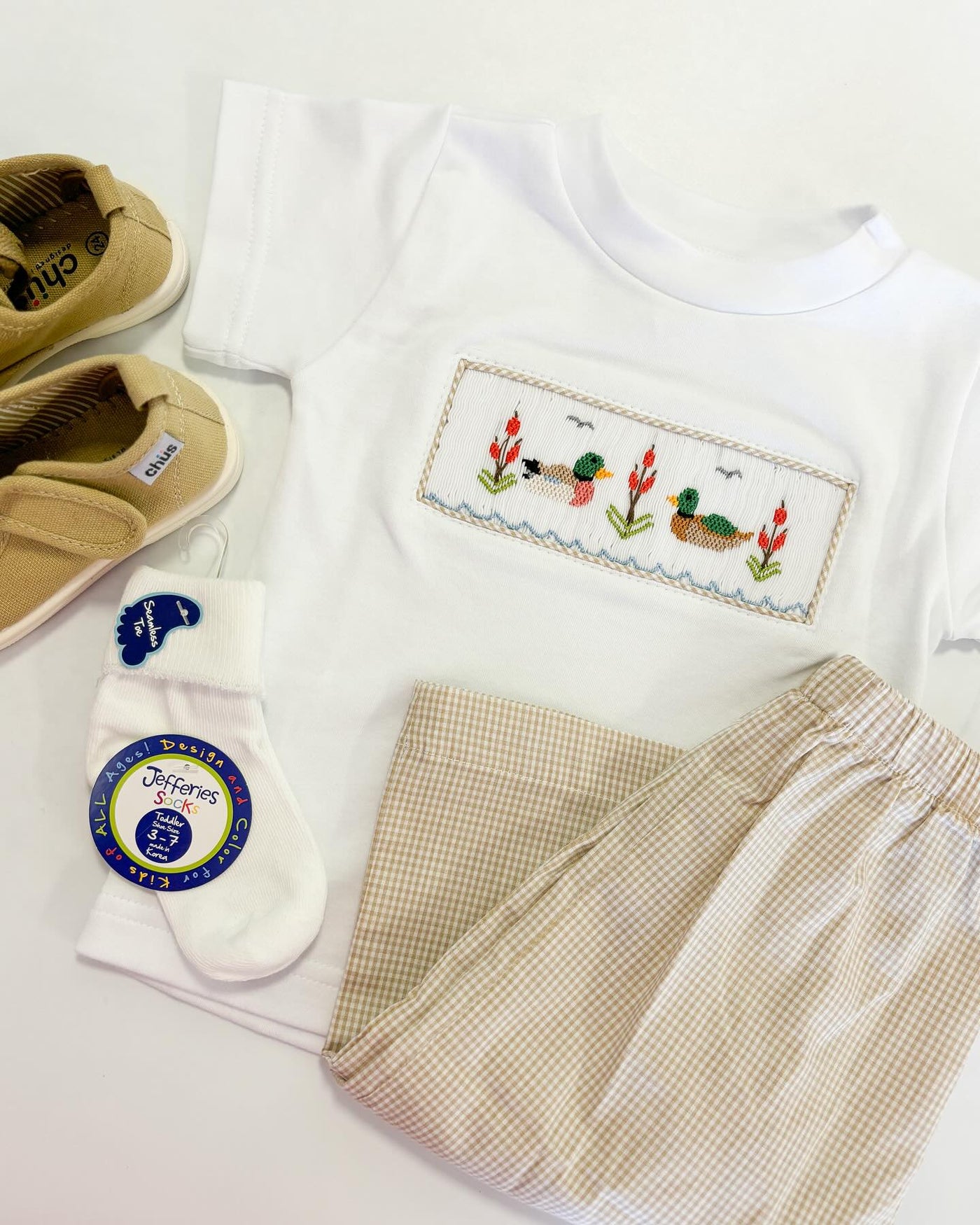 Lulu Bebe Tom Pant Set - Smocked Duck