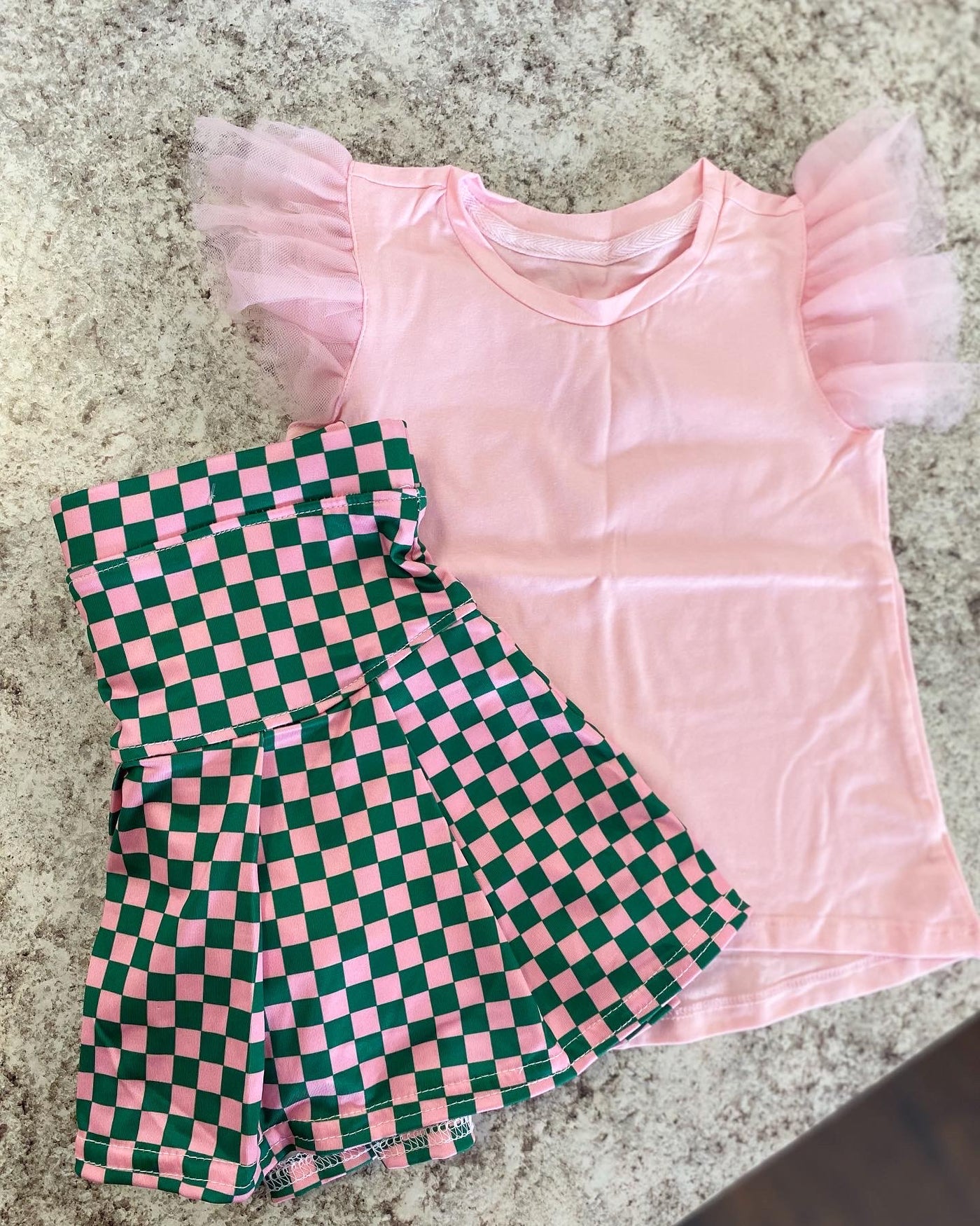 Tennis Skort - Check Pink & Green