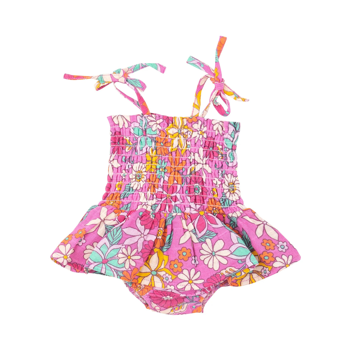 ANGEL DEAR TROPICAL RETRO FLORAL SMOCKED BUBBLE W/ SKIRT