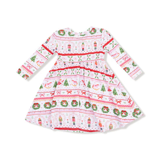 Sugar Plum Fairy - Nutcracker Fair Isle - Pink  Twirly Long Sleeve Dress