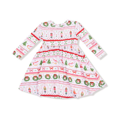Sugar Plum Fairy - Nutcracker Fair Isle - Pink  Twirly Long Sleeve Dress