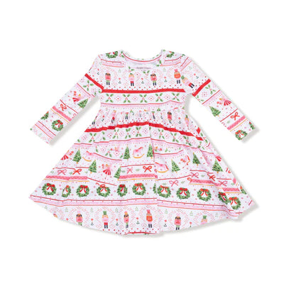 Sugar Plum Fairy - Nutcracker Fair Isle - Pink  Twirly Long Sleeve Dress