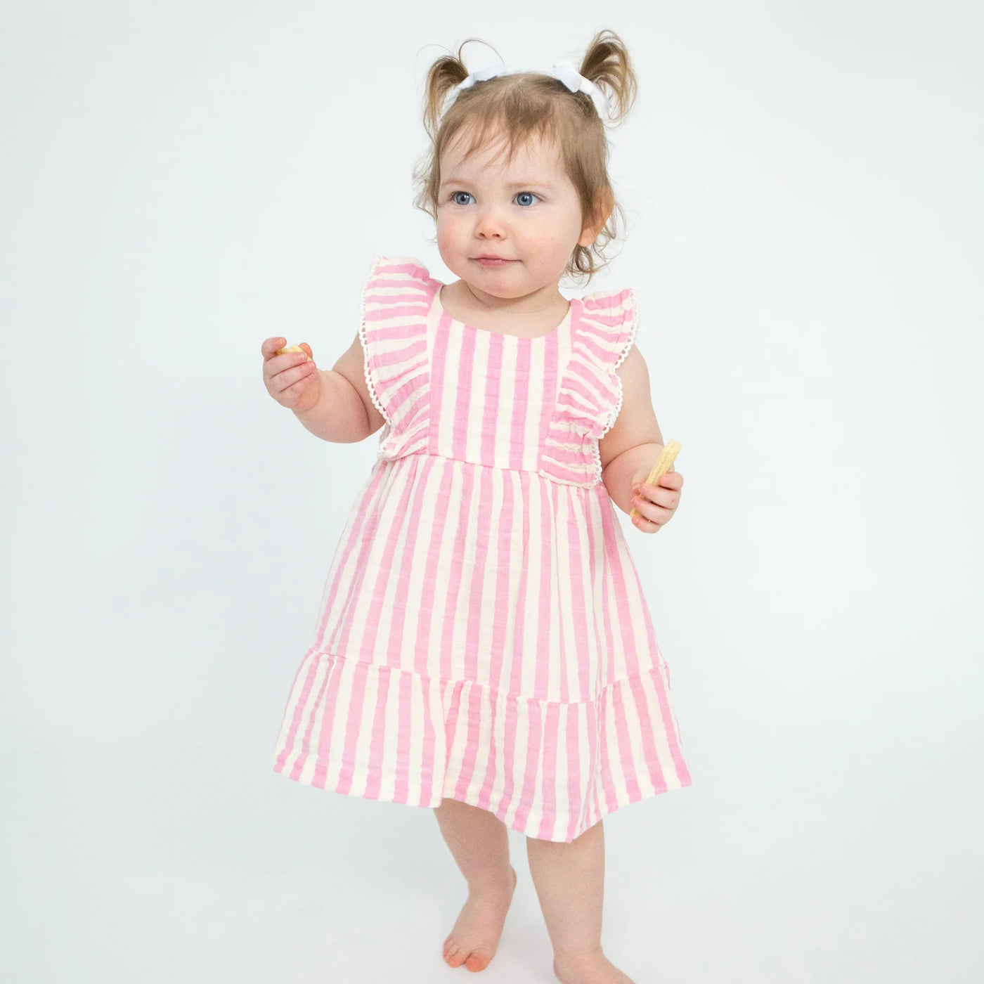 ANGEL DEAR PINK STRIPE PICOT EDGED DRESS
