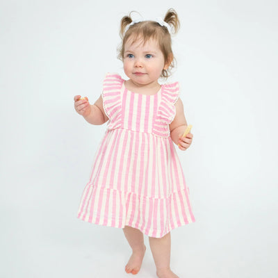 ANGEL DEAR PINK STRIPE PICOT EDGED DRESS