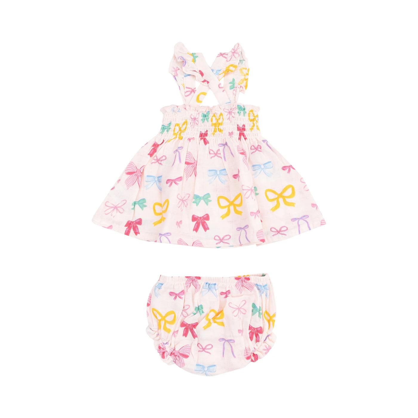 Colorful Bows Ruffle Strap Smocked Top And Diaper Cover