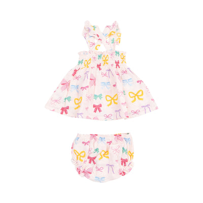 Colorful Bows Ruffle Strap Smocked Top And Diaper Cover