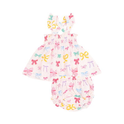 Colorful Bows Ruffle Strap Smocked Top And Diaper Cover
