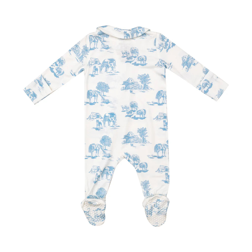 Farm Toile Blue Peter Pan - 2 Way Zipper Footie