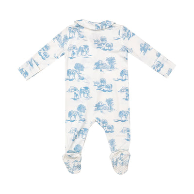 Farm Toile Blue Peter Pan - 2 Way Zipper Footie