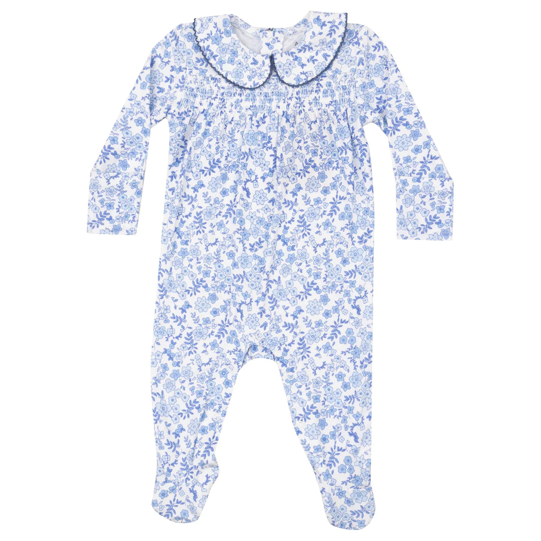 Angel Dear Blue Calico Floral SMOCKED PETER PAN FOOTIE