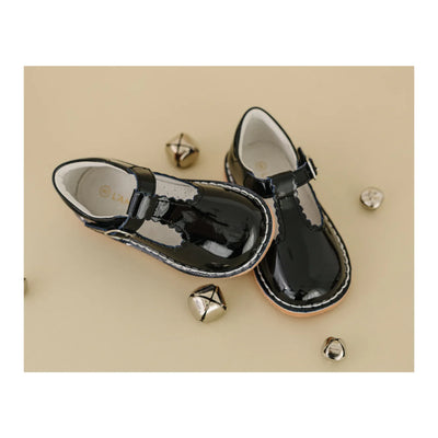 Selina Patent Scalloped T-Strap Mary Jane Patent Black